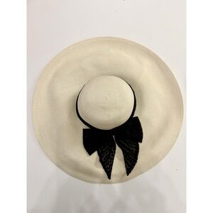 Eugenia Kim Sunny Floppy Hat Bone Black Medium NWT 2300-3148 Lace Bow $425